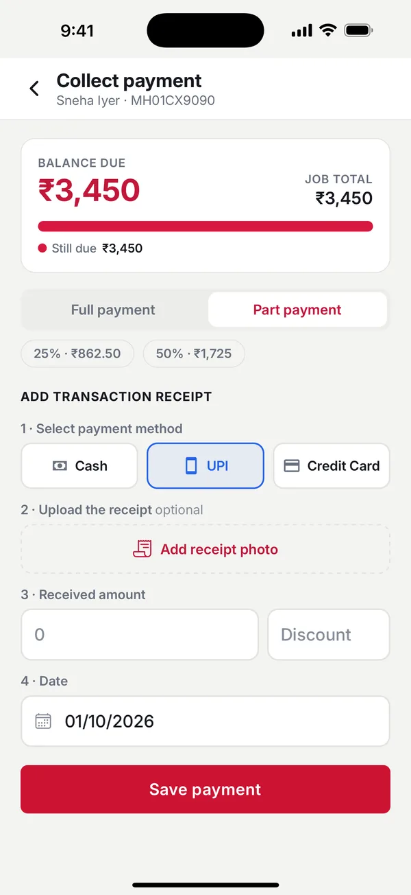 Taking a part payment by UPI in AutoMS